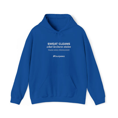 Hoodie unisex brodé « Sweat cleans what laziness stains »
