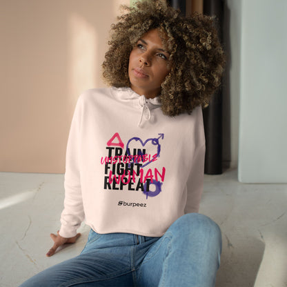 Crop hoodie femme « Train Fight Repeat »